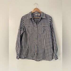 L.L Bean Vintage Women Button Up Shirt Gingham Cotton Western Blue White Size L